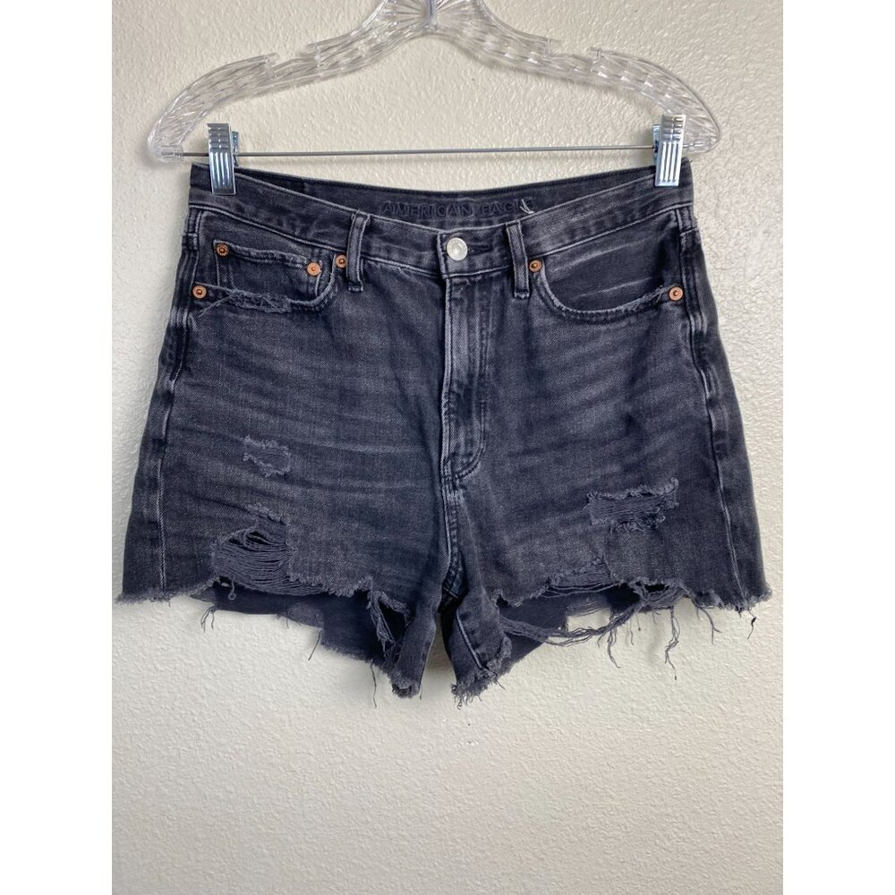 American Eagle High‎ Rise Black Cut Off Jean Shorts Size 6 Distressed